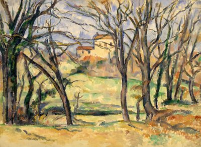 Bomen en huizen bij de Jas de Bouffan door Paul Cézanne