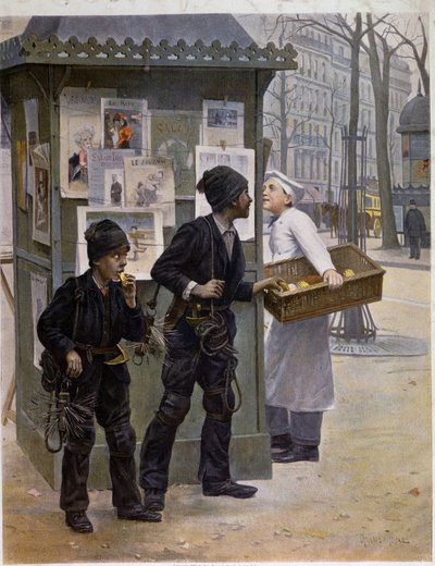 De gelegenheid maakt de dief, schoorstenen stelen broodjes, tekening door Paul Chocarne Moreau (Chocarne-Moreau) (1855-1931) door Paul Charles Chocarne Moreau
