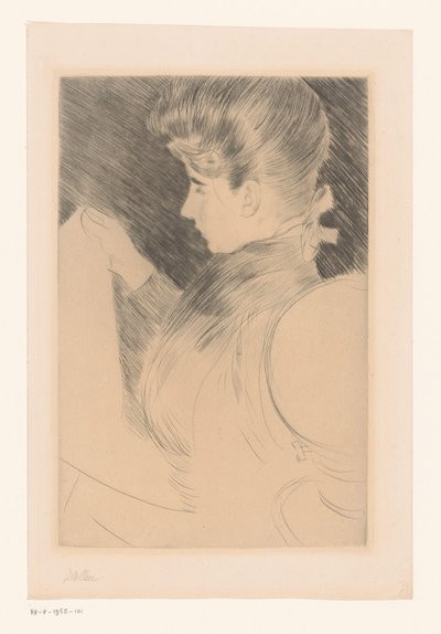 Portret van een onbekende lezende vrouw door Paul César Helleu (signed by artist)