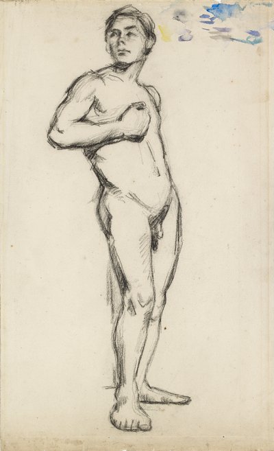 Academische studie van een mannelijke naakt met zijn rechterhand geklemd over zijn borst, 1865 door Paul Cézanne