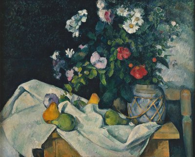 Bloemen in een Gemberpot en Fruit door Paul Cézanne