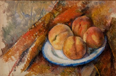 Vier perziken op een bord door Paul Cézanne