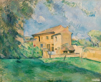 Frans:  La Ferme du Jas de Bouffan De boerderij van Jas de Bouffan door Paul Cézanne