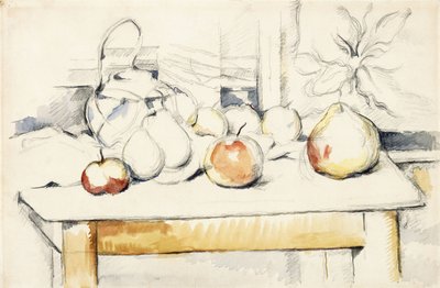 Gemberpot en Fruit op een Tafel, 1888-90 door Paul Cézanne