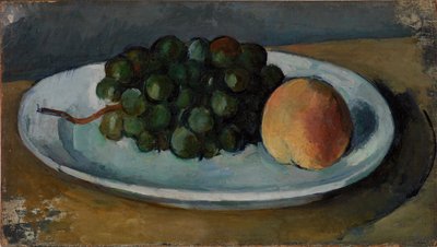 Druiven en Perzik op een Bord door Paul Cézanne