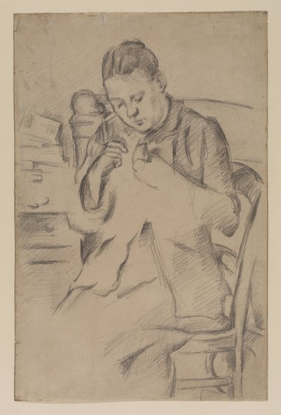 Hortense Fiquet, Madame Cezanne, naait, c.1880 (potlood op papier) door Paul Cézanne