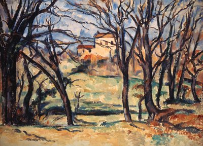 Huis achter bomen op de weg naar Tholonet, ca. 1885 door Paul Cézanne