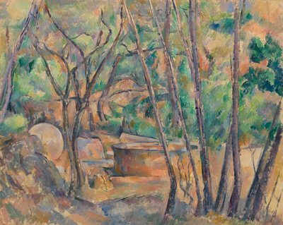 Molensteen en waterput onder bomen door Paul Cézanne