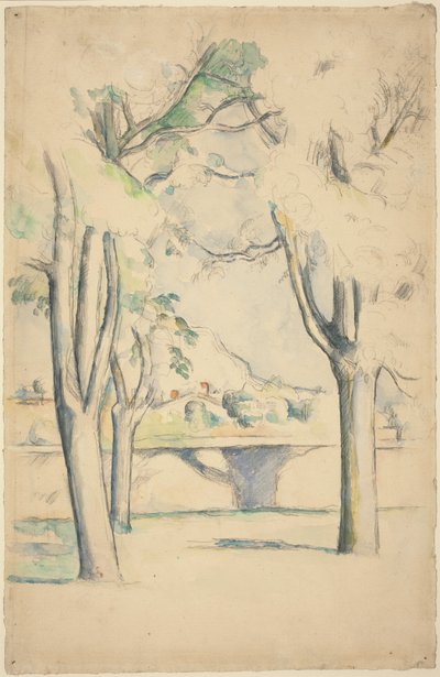 Mont Sainte-Victoire gezien voorbij de muur van de Jas de Bouffan door Paul Cézanne