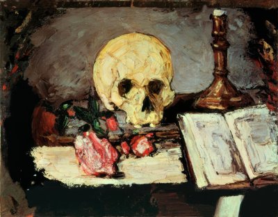 Schedel en kaarsen door Paul Cézanne
