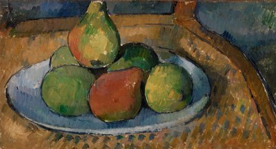 Bord met fruit op een stoel door Paul Cézanne