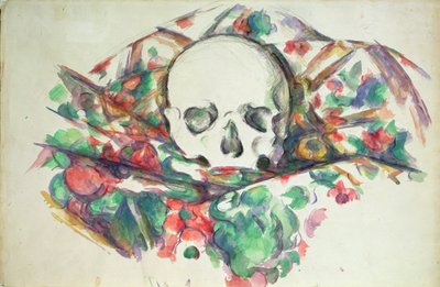 Schedel op Draperie door Paul Cézanne