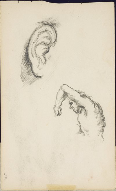 Studies naar Luca Signorelli: een oor en een figuur van een man door Paul Cézanne
