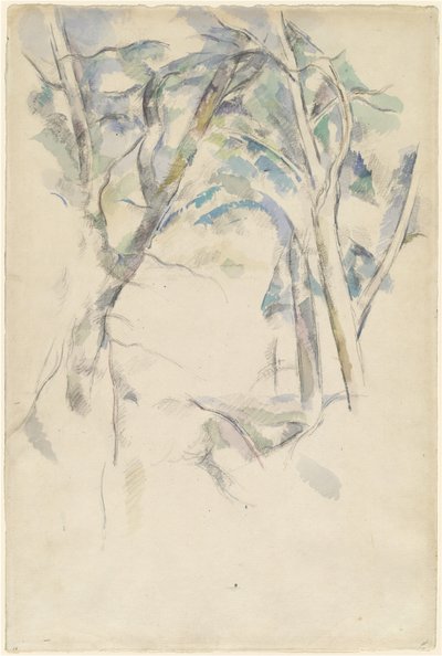 Bomen leunen over rotsen, ca. 1892 door Paul Cézanne
