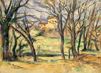 Bomen en huizen bij de Jas de Bouffan, 1885-86 door Paul Cézanne