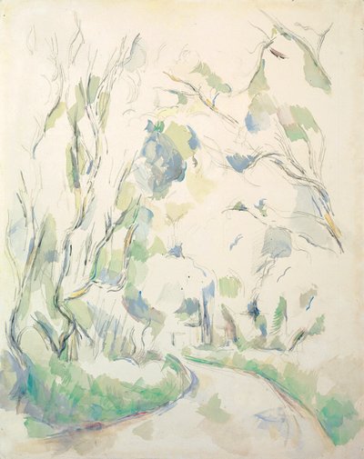 Wells en een kronkelend pad in het Chateau Noir park; Puits et route tournante dans le parc de Chateau Noir, ca. 1900 door Paul Cézanne