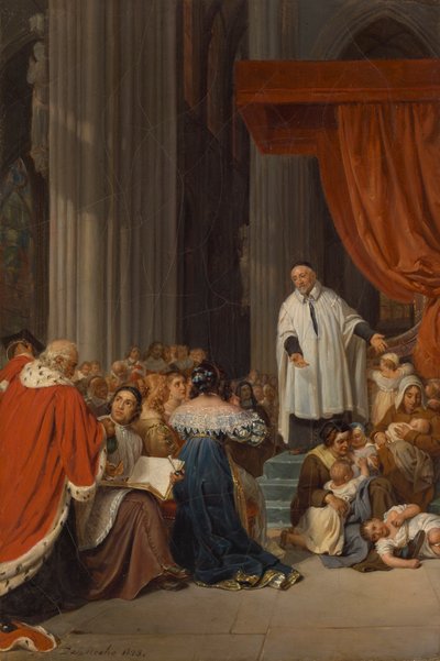 Sint Vincent de Paul predikt aan het hof van Lodewijk XIII ten behoeve van de verlaten kinderen door Paul Delaroche