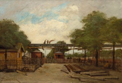 Bouw van een verhoogde spoorweg: Brug over de Cours de Vincennes door Paul Desire Trouillebert