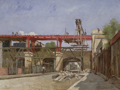 Arbeiders verhogen de ringwegspoorlijnen op de brug van de Rue de la Voute, Parijs, 1888 door Paul Desire Trouillebert