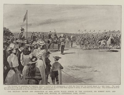De Militaire Review en Inspectie van de Strijdkrachten van New South Wales door de Gouverneur, Sir Robert Duff, en Generaal-majoor Hutton, in Centennial Park, Sydney door Paul Destez