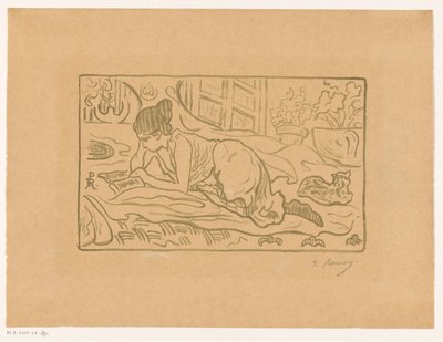 Lezende vrouw liggend op bed door  (signed by artist) Paul Élie Ranson