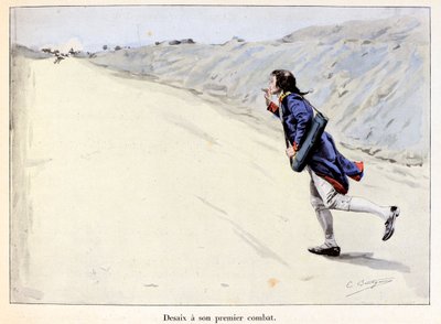 Desaix heeft zijn eerste gevecht: Charles Antoine Desaix de Veygoux (1768-1800) neemt een gevangene in Landau in der Pfalz (Duitsland) terwijl het leger zich terugtrekt - illustratie door Emile Boutigny (1853-1929) in 