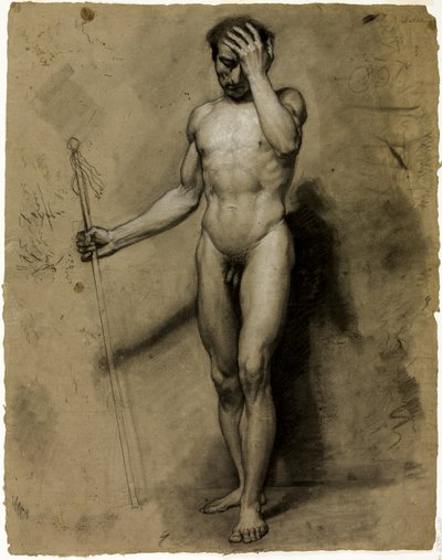 Staande mannelijke naakt (recto); Klassiek hoofd (verso) door Paul Emile Detouche