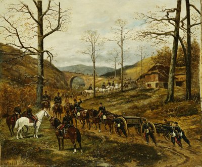 Artillerie door een vallei, Rezonville door Paul Emile Leon Perboyre
