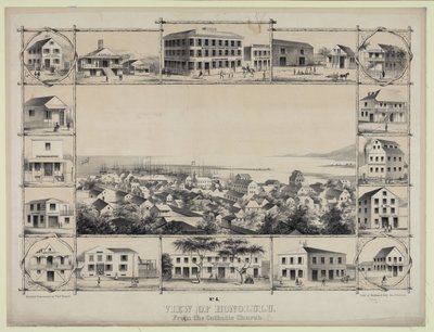Nr. 4. Uitzicht op Honolulu. Vanaf de katholieke kerk. door Paul Emmert