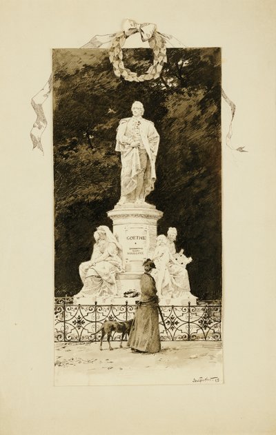 Een Elegante Dame bij het Standbeeld van Goethe, 1888 door Paul Fischer