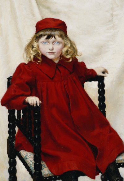 Portret van Harriet Fischer, Driekwart Lengte, in een Rode Jurk, 1896 door Paul Fischer