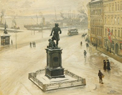 Het Standbeeld van Tordenskiold Tegenover Piperviken, Haven van Oslo, 1906 door Paul Fischer