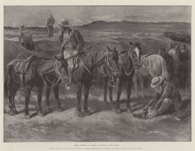 Paarden van de Boeren in een Donga, of Kloof, op de Veldt door Paul Frenzeny