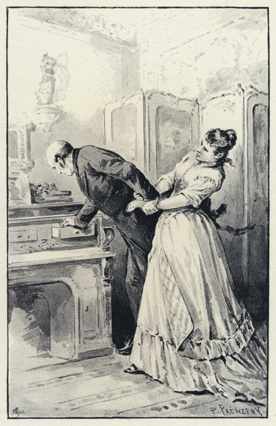 Illustratie voor Anna Karenina: Karenina neemt bezit van de brieven van zijn vrouw door Paul Frenzeny