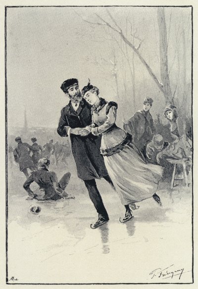 Illustratie voor Anna Karenina: Levin en Kitty op het ijs door Paul Frenzeny