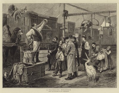Een reizende menagerie door Paul Friedrich Meyerheim