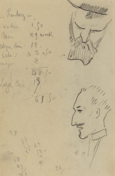 Een Behaarde Man en een Man in Profiel [verso] door Paul Gauguin