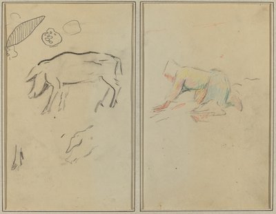 Een varken; Bretonse boer knielend [verso] door Paul Gauguin