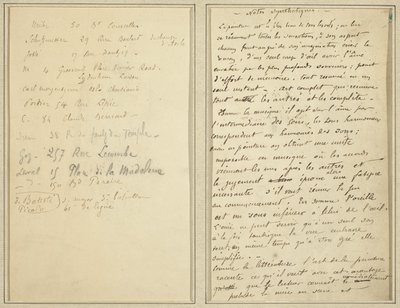 Adreslijst; Manuscriptpagina [recto] door Paul Gauguin