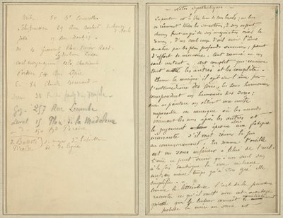 Adressenlijst; Handschriftpagina [recto] door Paul Gauguin