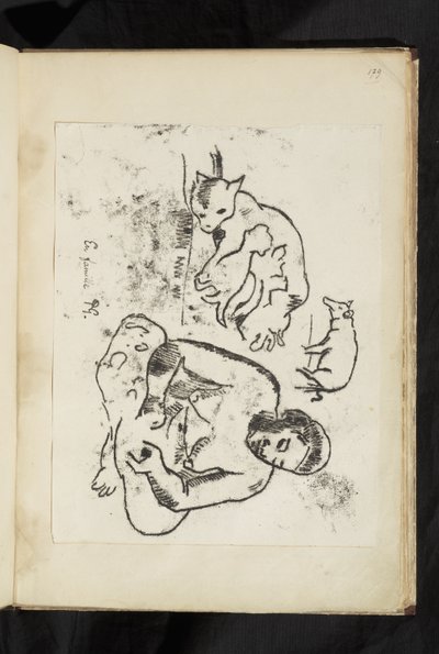 Voor en na - Zittende vrouw, kat met kittens en een varken door Paul Gauguin