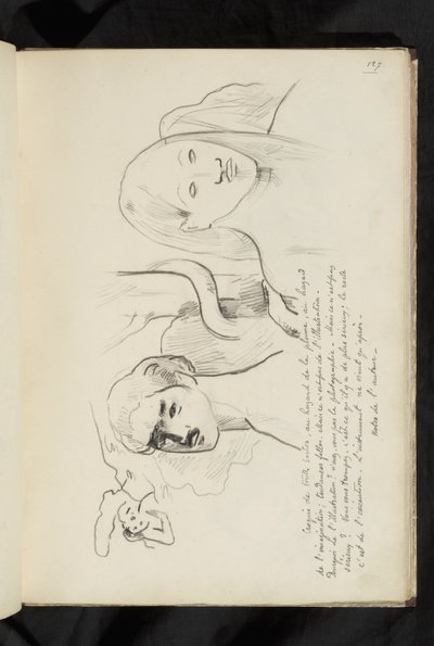 Voor en na - tekst en tekening van Adam en Eva met de slang die zich om de boom slingert achter hen door Paul Gauguin
