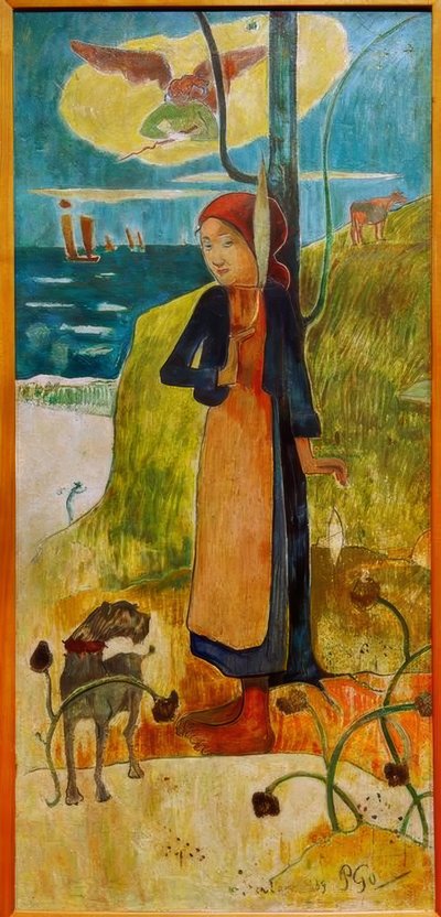 Bretons meisje aan het spinnen (Johanna van Orléans) door Paul Gauguin