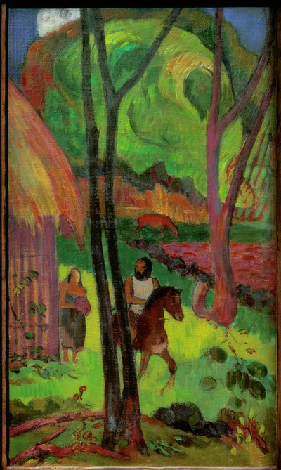 Cavalier voor de hut door Paul Gauguin