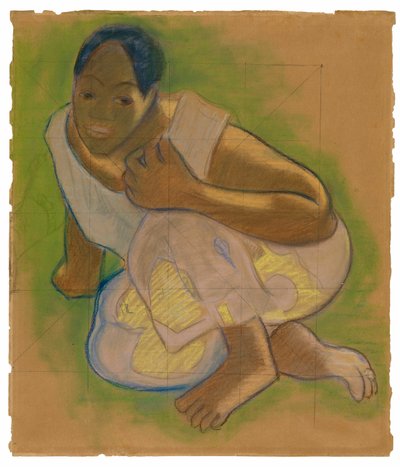 Hurkende Tahitiaanse vrouw (gerelateerd aan het schilderij Nafea faa ipoipo [Wanneer ga je trouwen?]) door Paul Gauguin