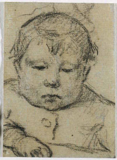Emil Gauguin als kind, rechterhand vooruit, ca. 1875-76 (zwart krijt) door Paul Gauguin