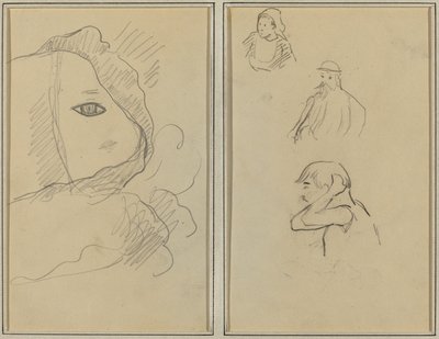 Oog en deel van gezicht; Een Bretonse vrouw en twee mannen [recto] door Paul Gauguin