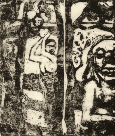 Vrouw die fruit plukt en Oviri door Paul Gauguin