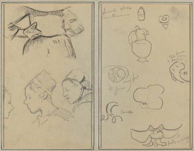 Vier studies van Bretonse vrouwen; vormen en vazen [verso] door Paul Gauguin