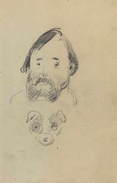 Hoofd van een bebaarde man met een hondenkop (recto) door Paul Gauguin